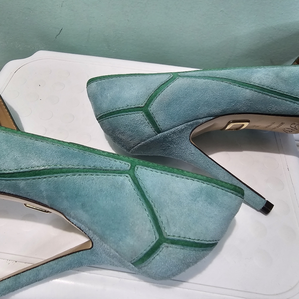 NEW ROGER VIVIER Green Suede Two Tone Leather Pointed Toe Stiletto Heels sz 36 - Picture 13 of 15